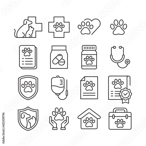 Dog cat pet logo line icon vector collection