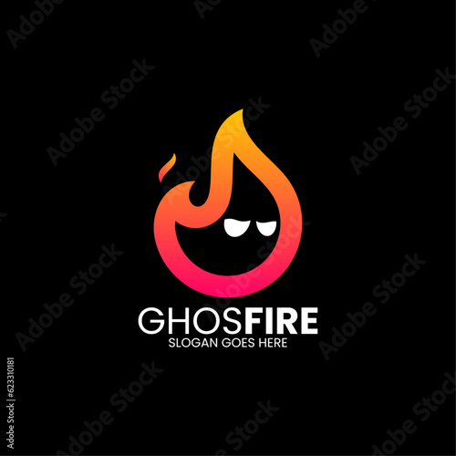 Vector Logo Illustration Ghost Fire Gradient Colorful Style