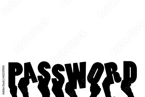 Digital png illustration of hands holding password text on transparent background