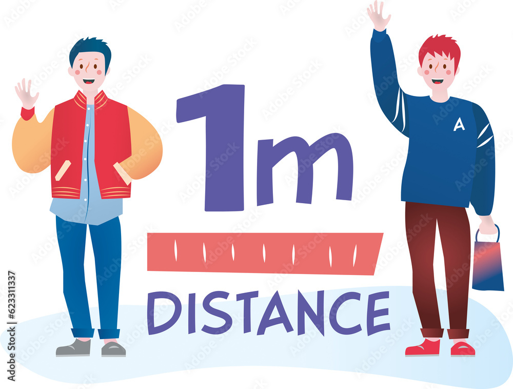 Digital png 1 meter distance text and people waving on transparent background Digital png 1 meter distance text and people waving on transparent background
