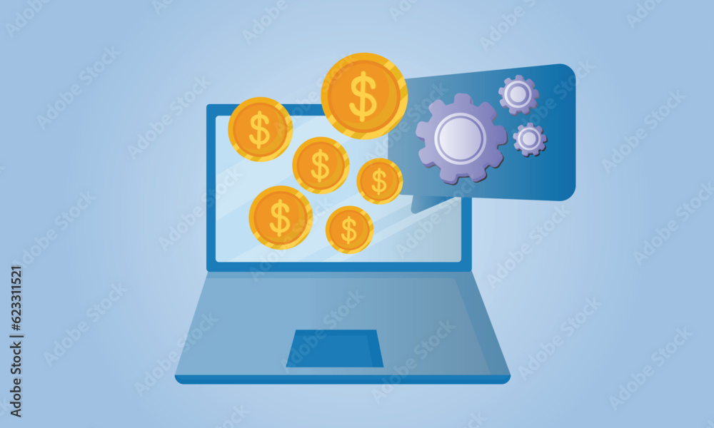 laptop money concept.on blue background.Vector Design Illustration. laptop money concept.on blue background.Vector Design Illustration.