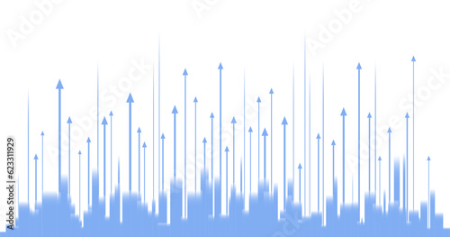 上昇のイメージがある青いグラデーションと矢印のテクスチャ