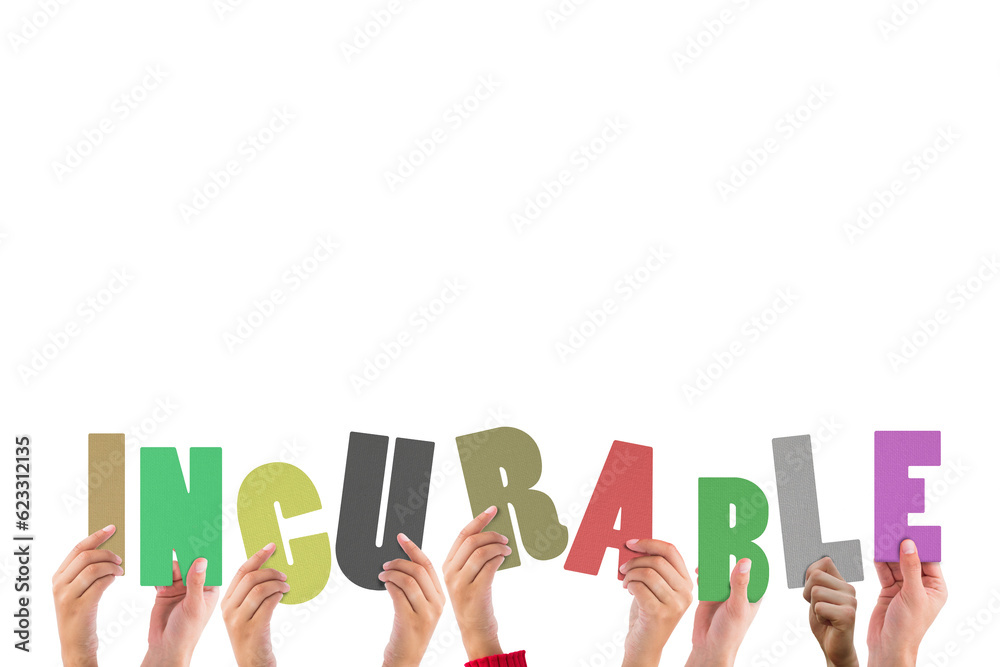 Digital png illustration of hands with incurable text on transparent background Digital png illustration of hands with incurable text on transparent background