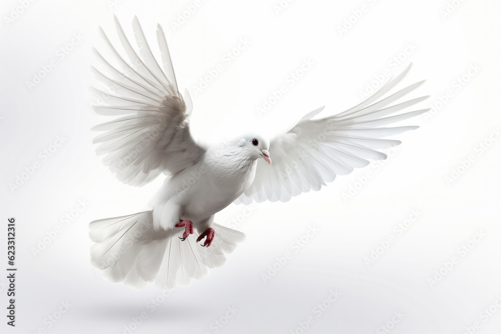 Obraz premium Behold the awe-inspiring sight of a white bird in flight, its wings spread wide as it glides through the air with effortless grace. AI Generative.