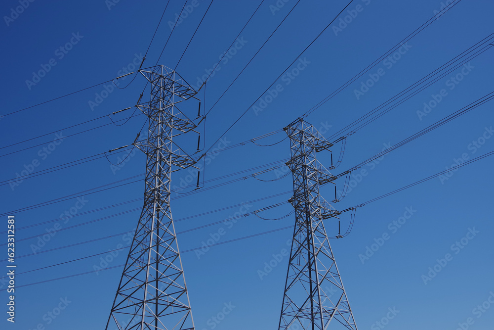 Electricity towers and overland power lines