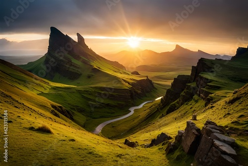  Quiraing mountains sunset at Isle of Skye  Scottland  United Kingdom