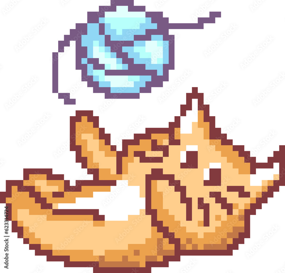 pixel cat play yarn