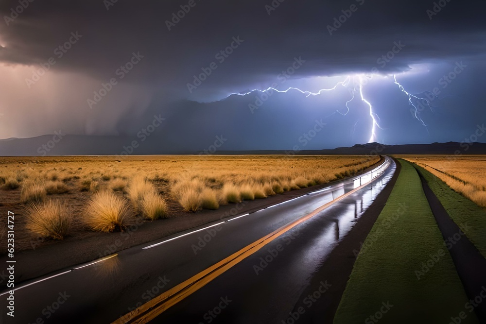  Lightning storm over field in Roswell New Mexico