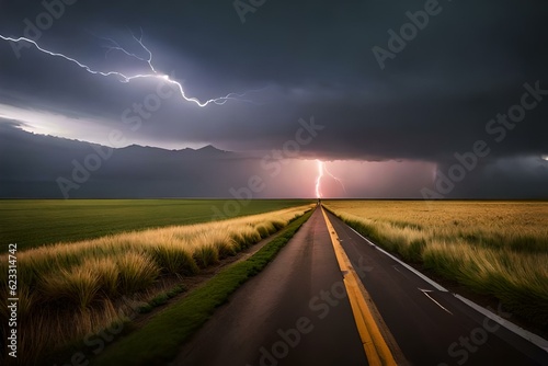  Lightning storm over field in Roswell New Mexico