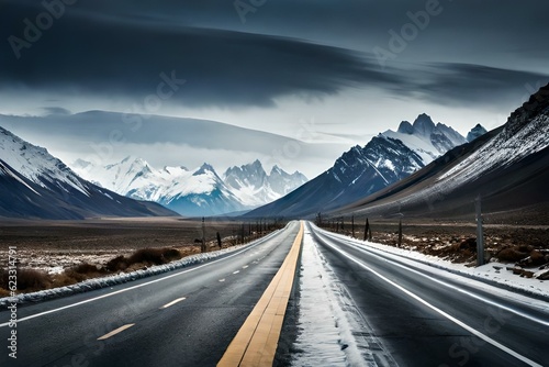 View of road leading towards snowy mountains 