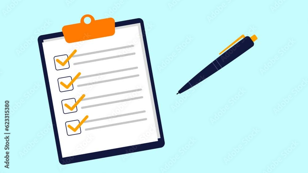 Business document report check mark, checklist board business tasks animation