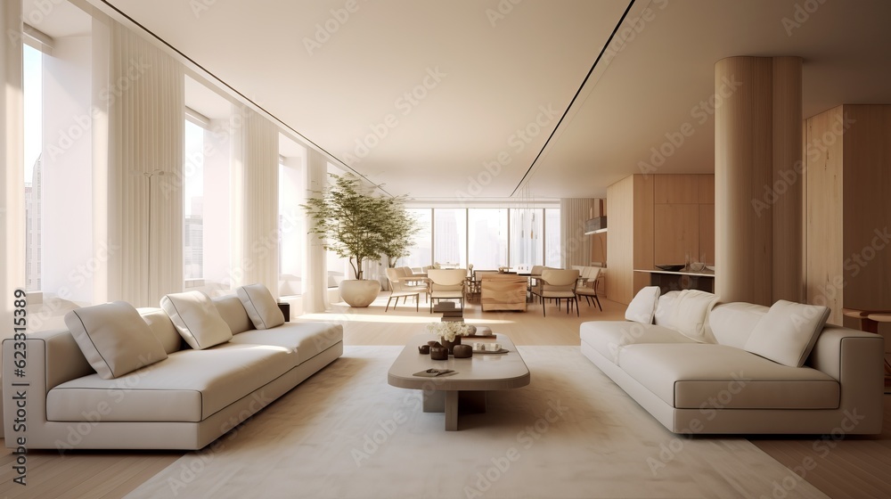 Fototapeta premium Home interior design showcase Modern contemporary living area with naatual light interior cozy mood and tone scheme house beautiful ideas for home improvement background,ai generate