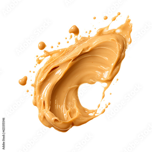 Canvas Print splash peanut butter with peanut seeds isolated on transparent background cutout