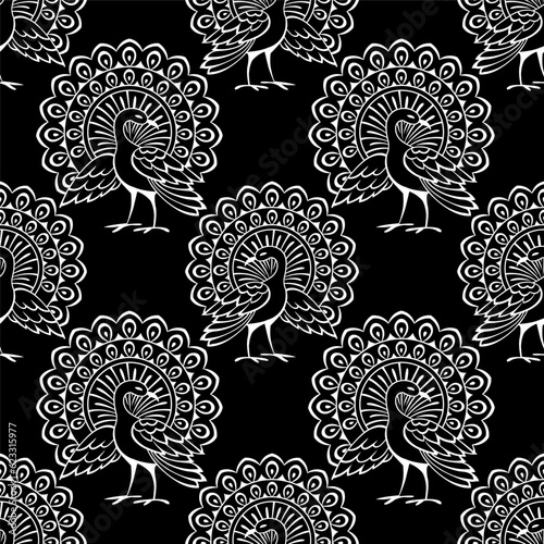 Seamless traditional Asian peacock wallpaper pattern
