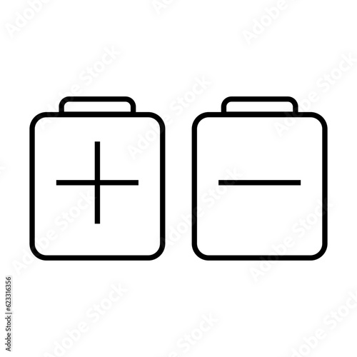Plus battery and negative battery icon set. Vector.