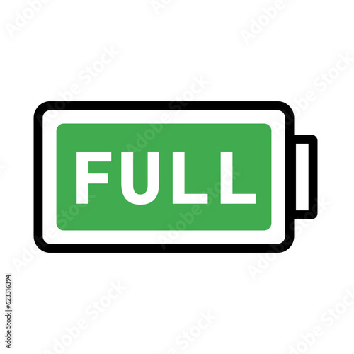Flat design FULL charging battery icon. Vector.