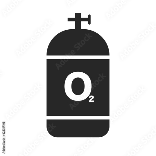 Oxygen cylinder silhouette icon. Industrial gas. Vector.