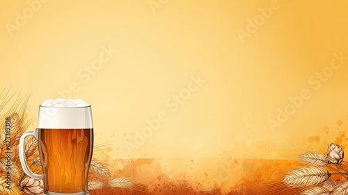 Glass of beer, alcohol beverage, Oktoberfest. Web banner with copy space. Generative AI