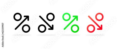 Price changes. Flat, color, price tendency, pricing policy, discounts, promotions. Vector icons.