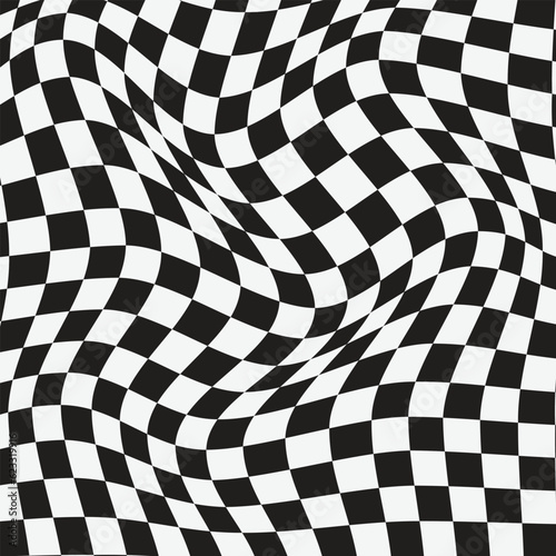 Fotografia abstract seamless black white checkered wave pattern vector.