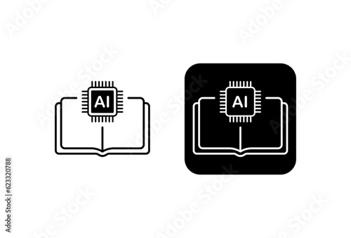 Training of artificial intelligence. Flat, black, database for AI, give the artificial intellectual access to the training database. Vector icons.