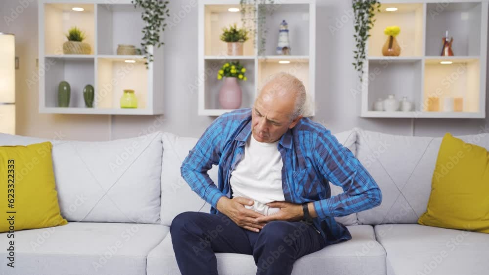 Old man with stomachache.