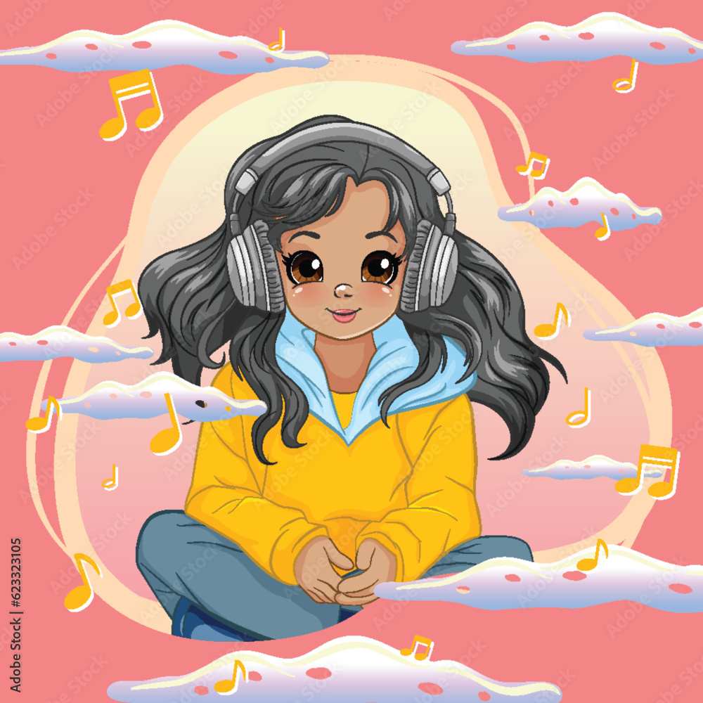 Girl listening to music with headphone