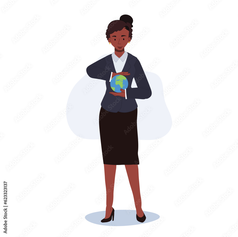 save the planet concept. African American woman holding earth in her hand. care of the world save the planet concept. African American woman holding earth in her hand. care of the world