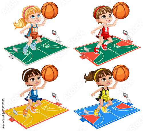 Collection of Different Girls Playing Basketball
