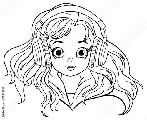 Doodle girl cartoon wearing headset