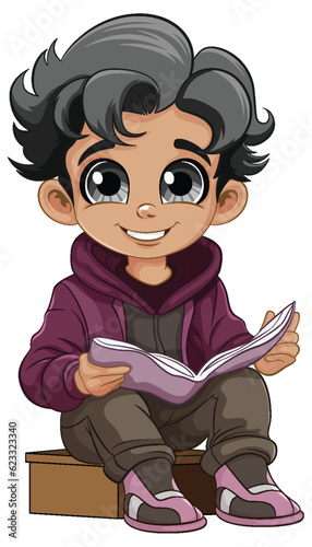 Boy sitting and reading the book