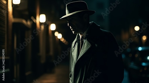 探偵・スパイ・マフィア・刑事・暗い路地裏の道を歩くハットを被ったビジネスマン
 photo