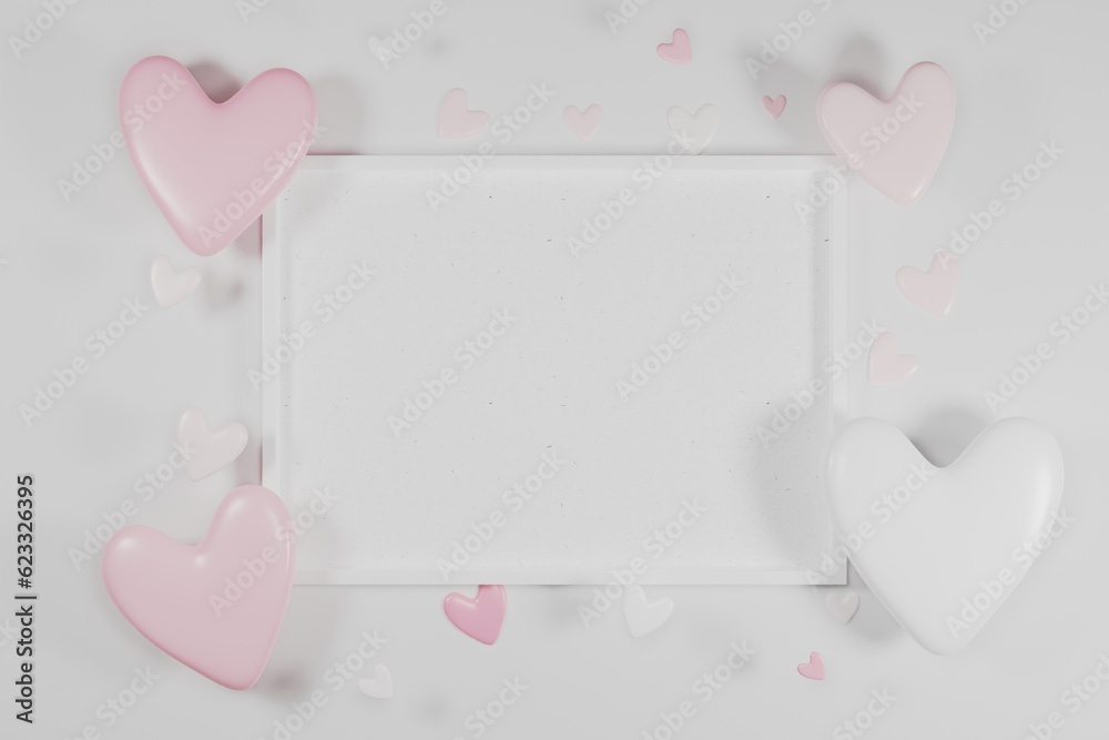 3D Pink Heart Frame Background
