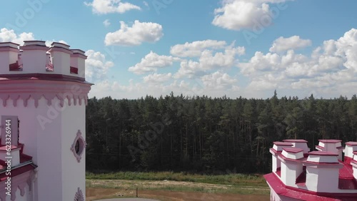 History and architecture concept. Top view of Palace of the Puslovskys in Kossovo. Belarus photo