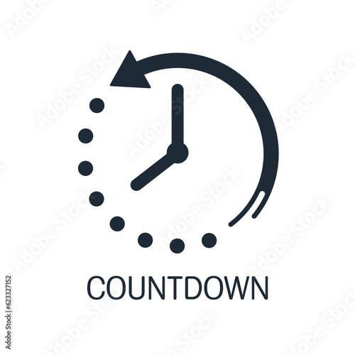 The arrow indicates the movement of the clock hands in the opposite direction. Countdown. Vector linear icon isolated on white background.