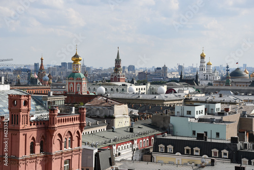 Roofs of Moscow, Russia, with many decorative towers and extravagant churches