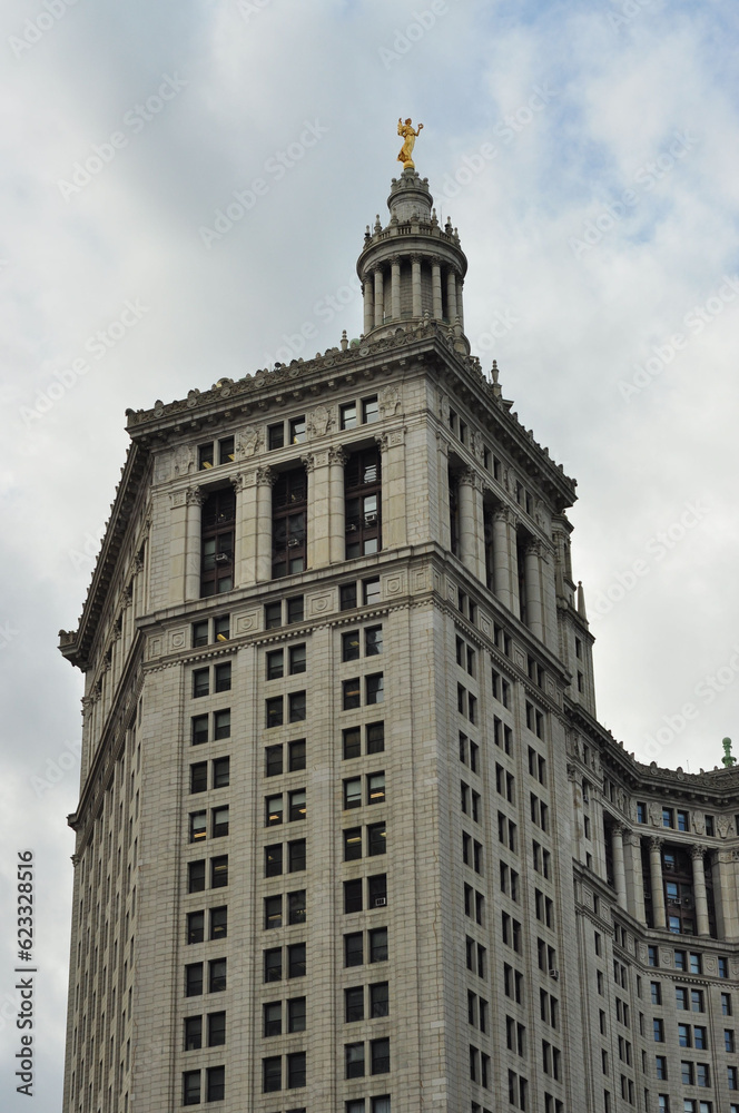 Low angle vertical view of the municipal building in Manhattan, New York City