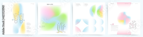 Gradient Summer Background. Aesthetic Poster or Banner Template for Business, Decorative Patterns, Social Media Posts, or other design layouts. Travel, Relax and Sea Vacation mood. Bright Colors Set