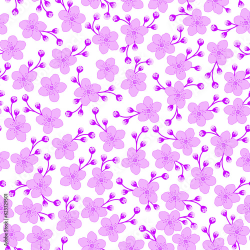 ditsy floral print. purple lilac cherry blossom seamless pattern. jasmine flower background. good for fabric, fashion design, kimono, summer spring dress, textile, clothing, resort wear, pajama.