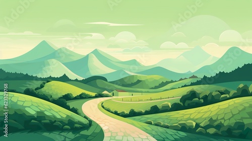 Green Rolling Hills in the Background  Paved Road in the Foreground. AI Generative
