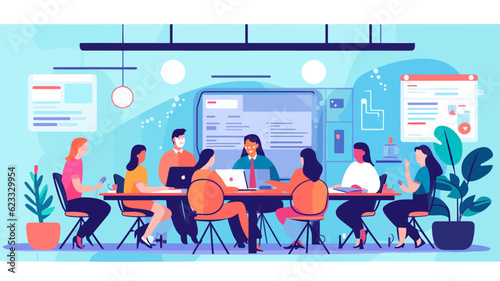 Conceptual vector illustration of a meeting scene at a company.