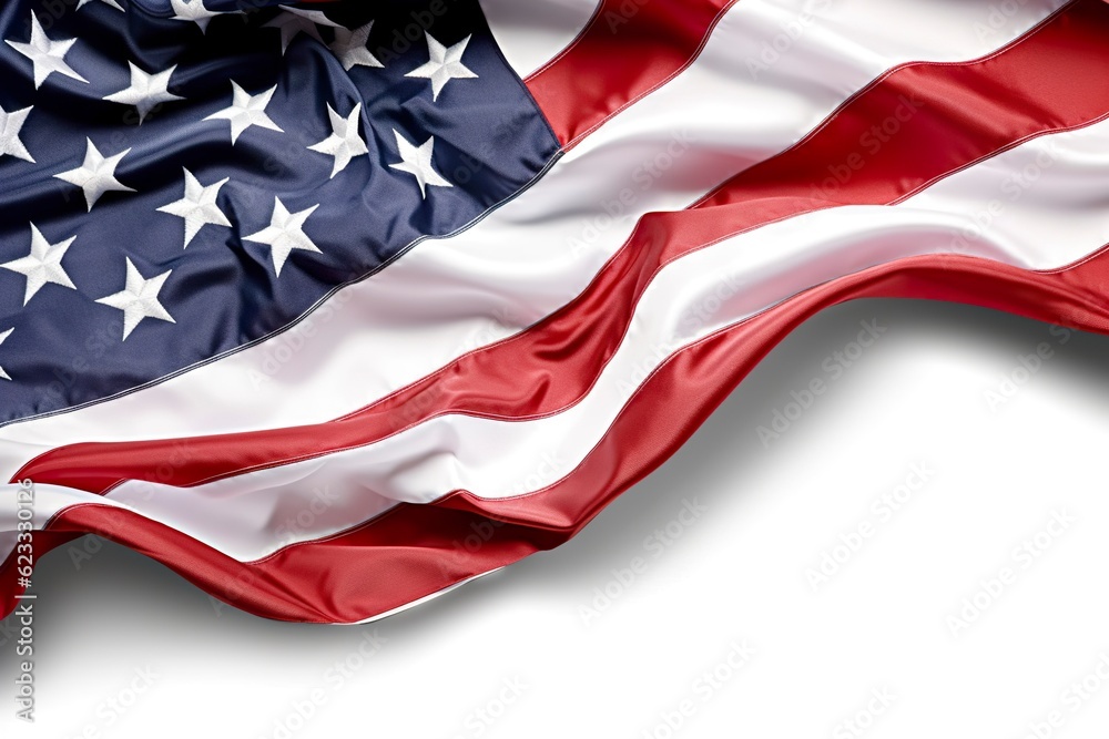 Closeup ruffled American flag isolated. solid white backgroud. AI Generative Closeup ruffled American flag isolated. solid white backgroud. AI Generative