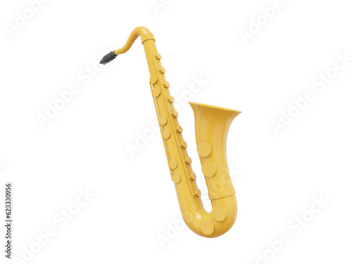 Yellow saxophone  musical instrument  from side. 3d rendering. Icon on white background.
