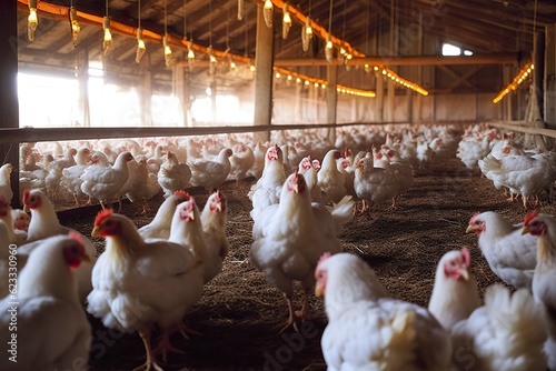 Chicken Farm for growing broiler chickens to the age of one and a half months, AI Generative