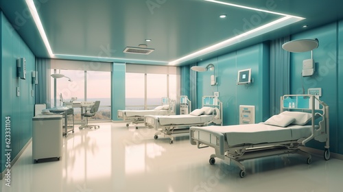 Healthcare Theme 3D Illustration of an Empty Emergency Room. AI Generative