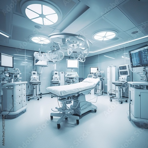 equipment and medical devices in modern operating room. AI Generative
