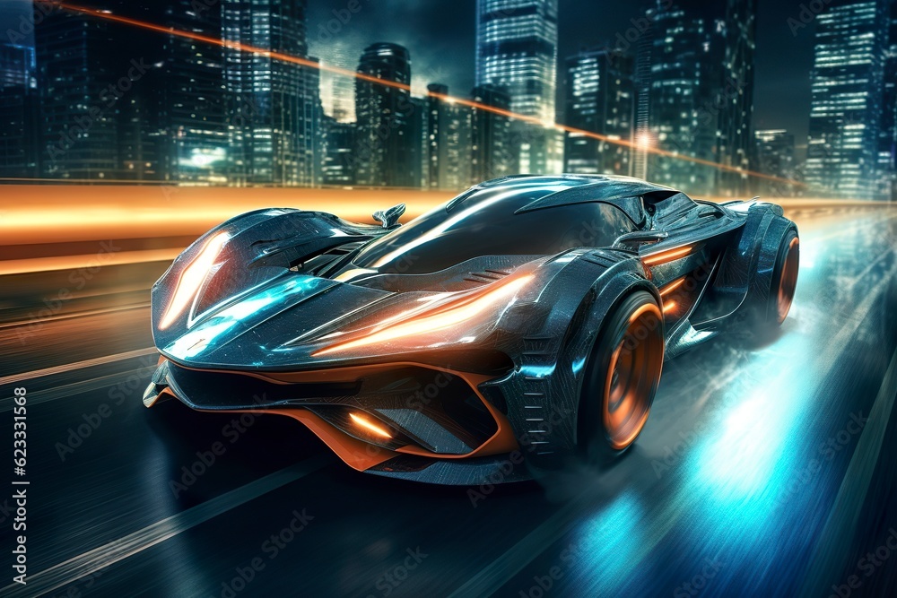 Fast Shutter Speed Creates Dynamic and Action Packed Image of Futuristic Car. AI Generative