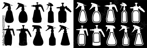 set collections Sprayer cleaner silhouette icon design vector illustration