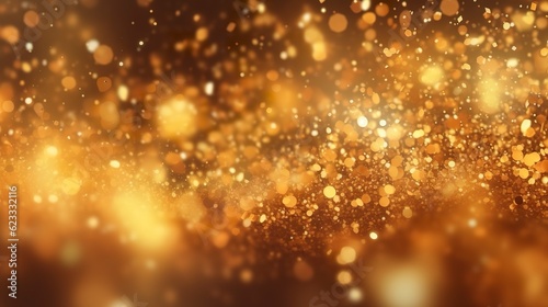 Abstract luxury gold background with gold particles. glitter vintage lights background. Christmas Golden light shine particles bokeh on dark background. Gold foil texture. Holiday.  AI Generative