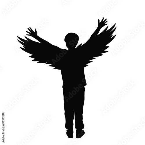 A child with wings, vector. Freedom and Imagination concept. Vector art. Liberation, imaginative, wish and magical.